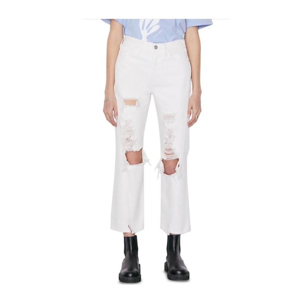 Frame Denim Womens White High Rise Ripped Cropped Flare Leg Jeans Sz 29 New